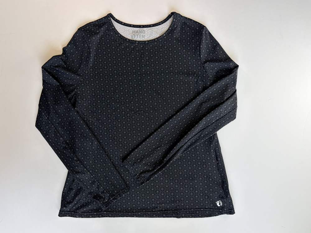 Hang Ten Long Sleeve Active Top Black Geometric Print Size M